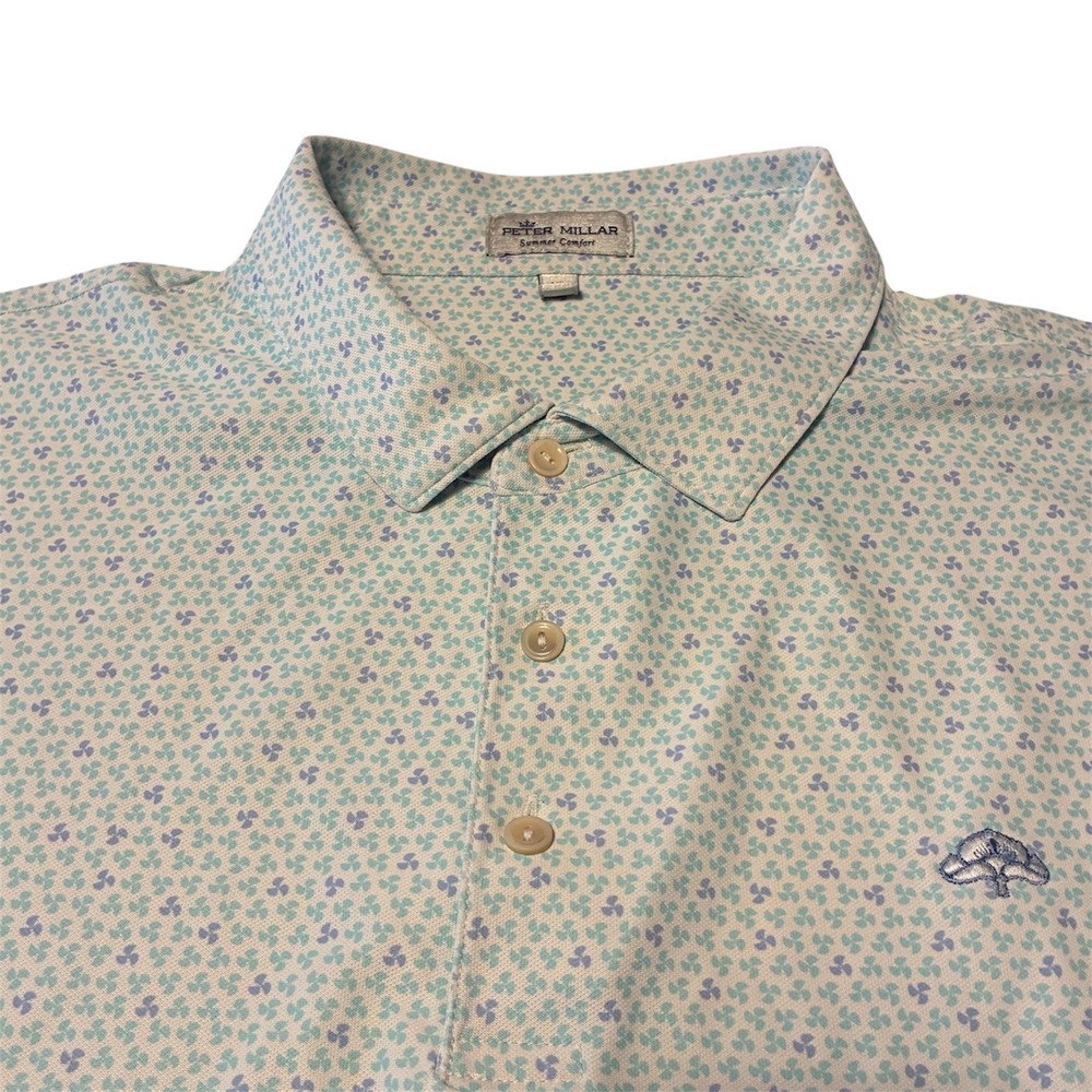 Peter Millar Mens Mint Green Lavender Print Summer Comfort Polo Shirt XL